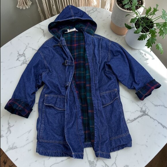 Talbots Jackets & Blazers - Vintage Talbots Oversize Plaid Lined Denim Jacket Size Medium Wool Lined